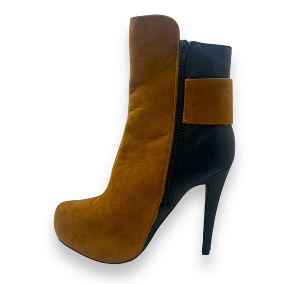 Just Fabulous Faux-Suede Camel & Black 4" Stiletto Heel Boots Size 6.6 - Picture 9 of 10